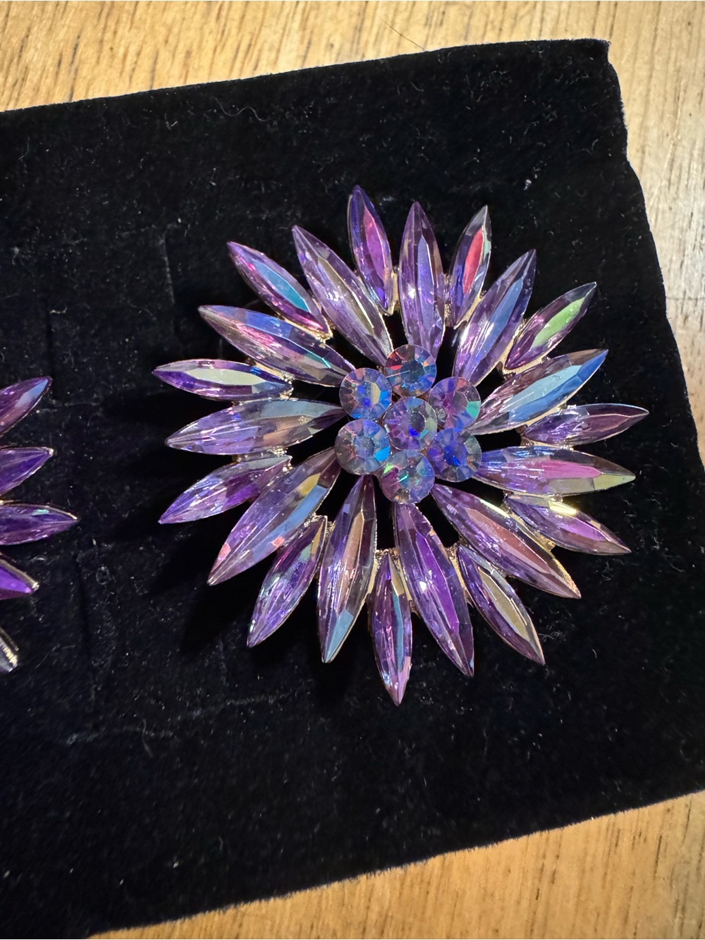 Statement Chunky Purple Gold Tone Rhinestone Earrings - Picture 3 of 5